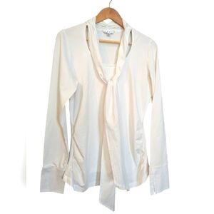 CAbi Ivory Tunic Blouse with Attached Tie Large